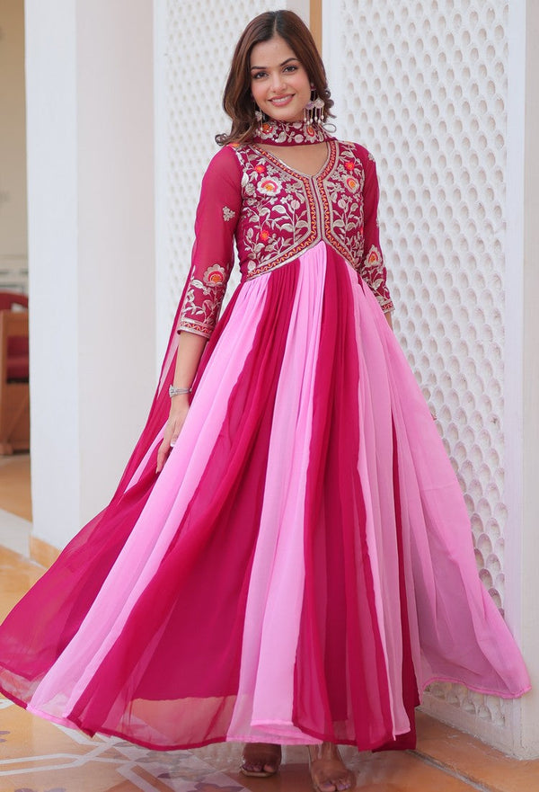 Striking Pink Color Georgette Fabric Gown