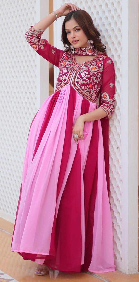 Striking Pink Color Georgette Fabric Gown