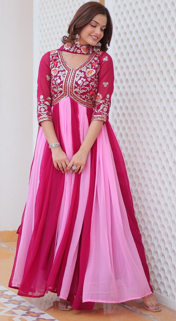 Striking Pink Color Georgette Fabric Gown