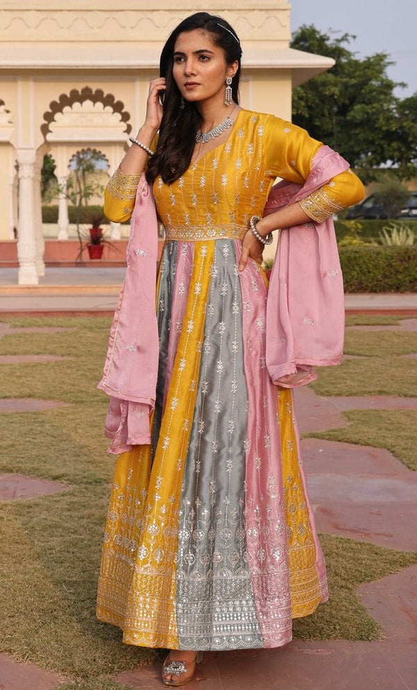 Dazzling Multi Color Silk Fabric Designer Suit