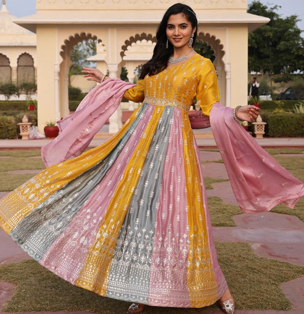 Dazzling Multi Color Silk Fabric Designer Suit