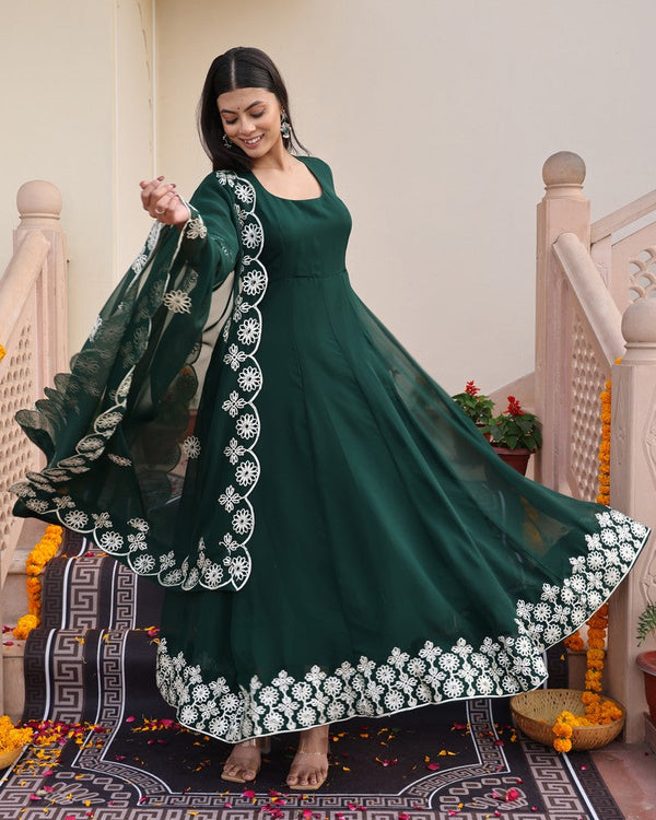 Dazzling Green Color Georgette Fabric Designer Suit