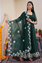 Dazzling Green Color Georgette Fabric Designer Suit