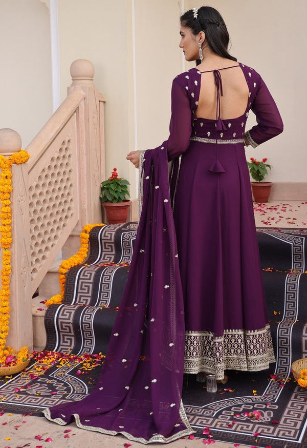 Dazzling Voilet Color Georgette Fabric Designer Suit