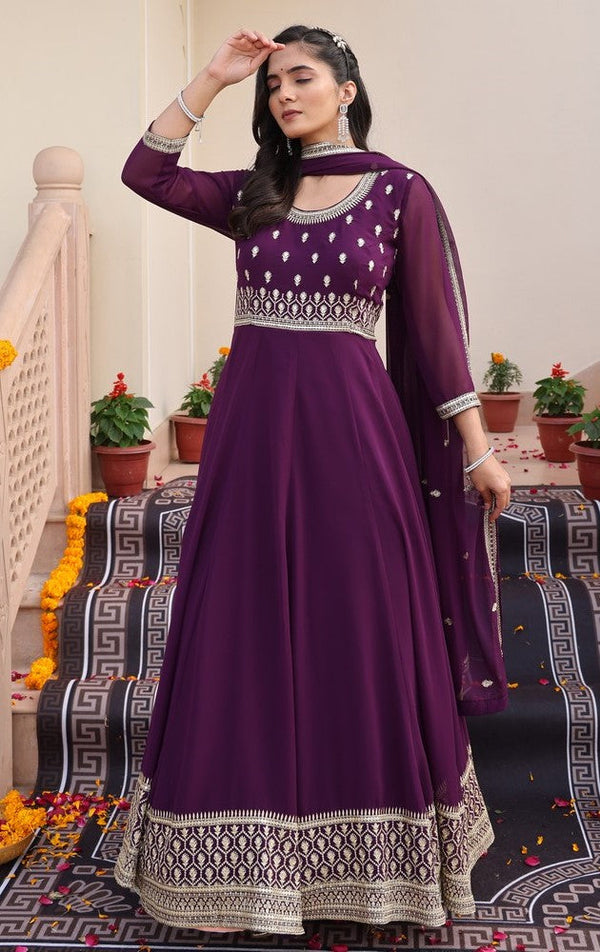 Dazzling Voilet Color Georgette Fabric Designer Suit