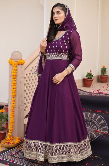 Dazzling Voilet Color Georgette Fabric Designer Suit