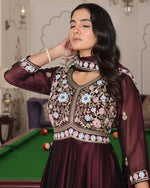 Dazzling Brown Color Silk Fabric Designer Suit