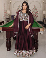 Dazzling Brown Color Silk Fabric Designer Suit