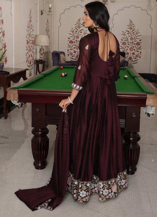 Dazzling Brown Color Silk Fabric Designer Suit