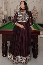 Dazzling Brown Color Silk Fabric Designer Suit