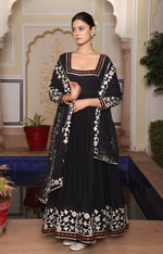 Dazzling Black Color Georgette Fabric Designer Suit