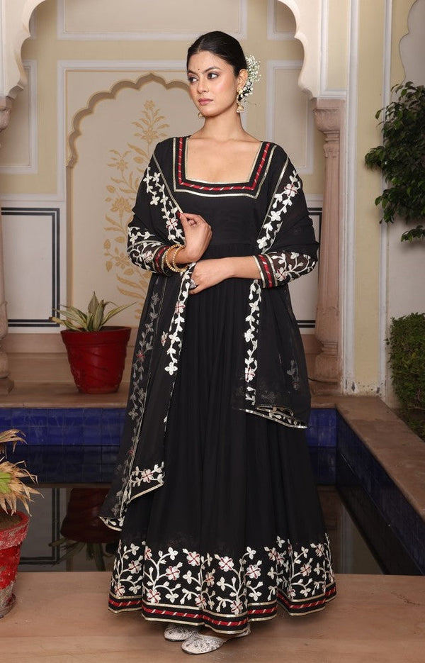 Dazzling Black Color Georgette Fabric Designer Suit