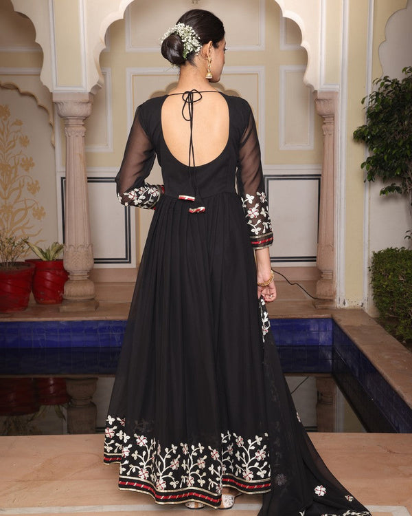 Dazzling Black Color Georgette Fabric Designer Suit