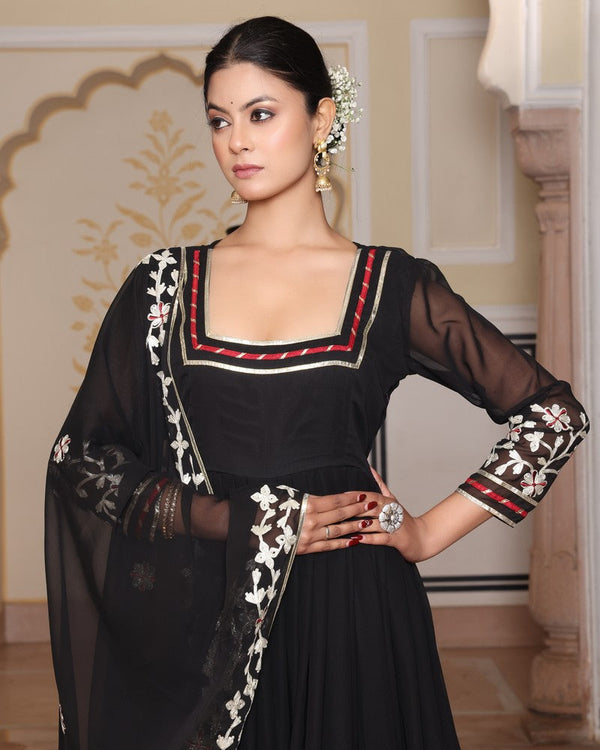 Dazzling Black Color Georgette Fabric Designer Suit