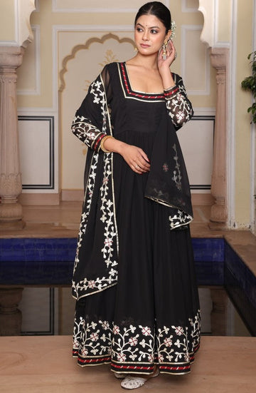 Dazzling Black Color Georgette Fabric Designer Suit