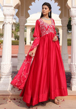 Dazzling Red  Color Silk Fabric Designer Suit