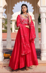 Dazzling Red  Color Silk Fabric Designer Suit