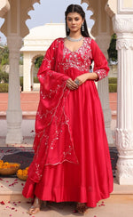 Dazzling Red  Color Silk Fabric Designer Suit