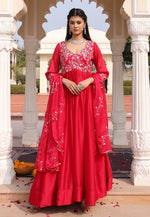 Dazzling Red  Color Silk Fabric Designer Suit