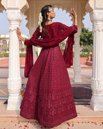 Dazzling Maroon Color Georgette Fabric Designer Suit