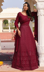 Dazzling Maroon Color Georgette Fabric Designer Suit