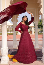 Dazzling Maroon Color Georgette Fabric Designer Suit