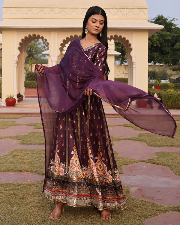 Dazzling Wine Color Satin Fabric Designer Suit