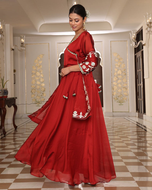 Dazzling Maroon Color Silk Fabric Designer Suit