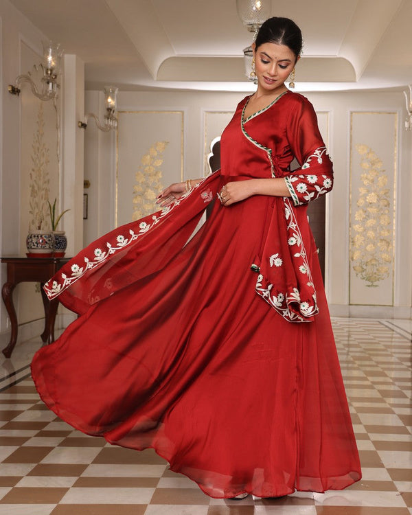 Dazzling Maroon Color Silk Fabric Designer Suit