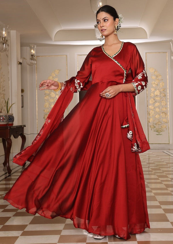 Dazzling Maroon Color Silk Fabric Designer Suit