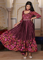 Dazzling Maroon Color Silk Fabric Designer Suit