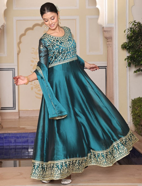 Dazzling Blue Color Silk Fabric Designer Suit