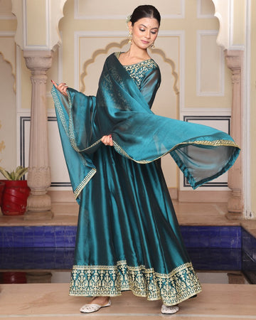 Dazzling Blue Color Silk Fabric Designer Suit