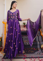 Dazzling Purple Color Silk Fabric Designer Suit