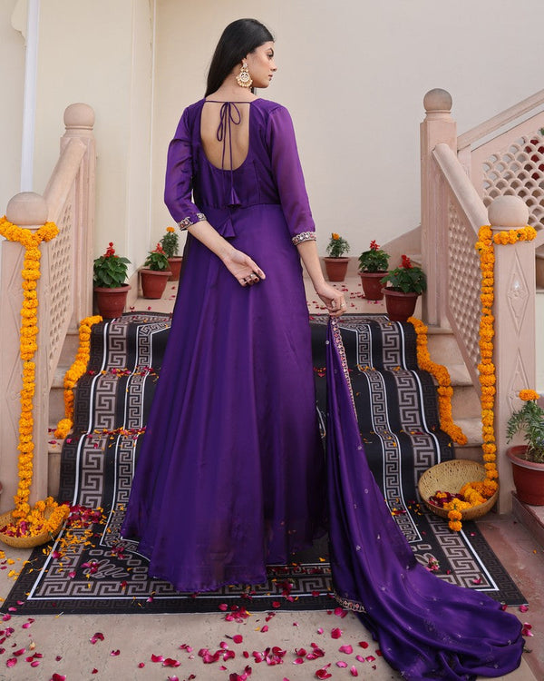 Dazzling Purple Color Silk Fabric Designer Suit