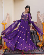 Dazzling Purple Color Silk Fabric Designer Suit