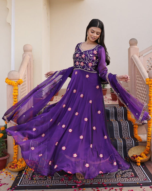 Dazzling Purple Color Silk Fabric Designer Suit