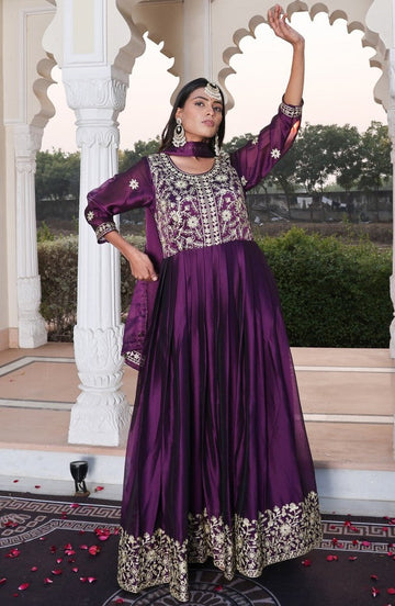 Dazzling Wine Color Silk Fabric Designer Suit