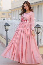 Striking Pink Color Chinon Fabric Gown