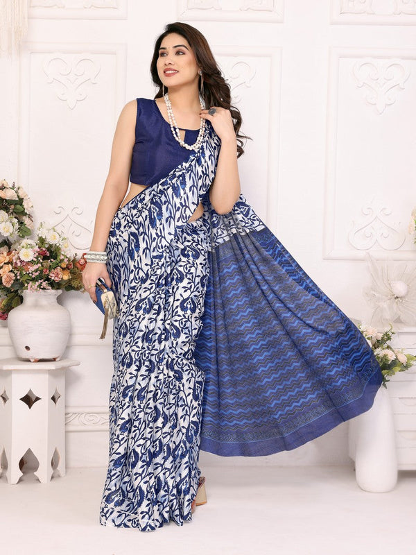 Beauteous Blue Color Khadi Fabric Casual Saree