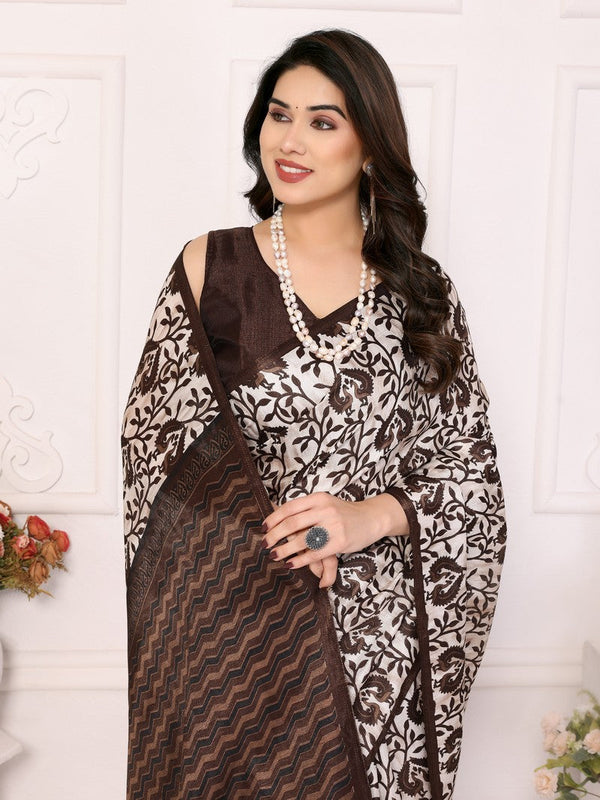 Beauteous Brown Color Khadi Fabric Casual Saree