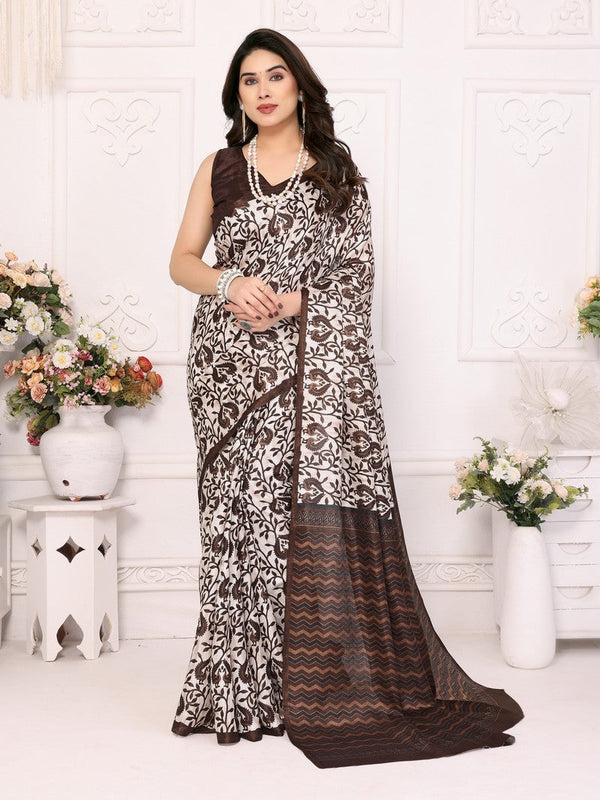 Beauteous Brown Color Khadi Fabric Casual Saree