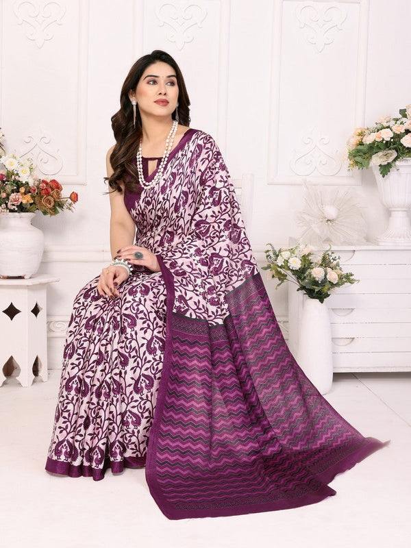 Beauteous Purple Color Khadi Fabric Casual Saree