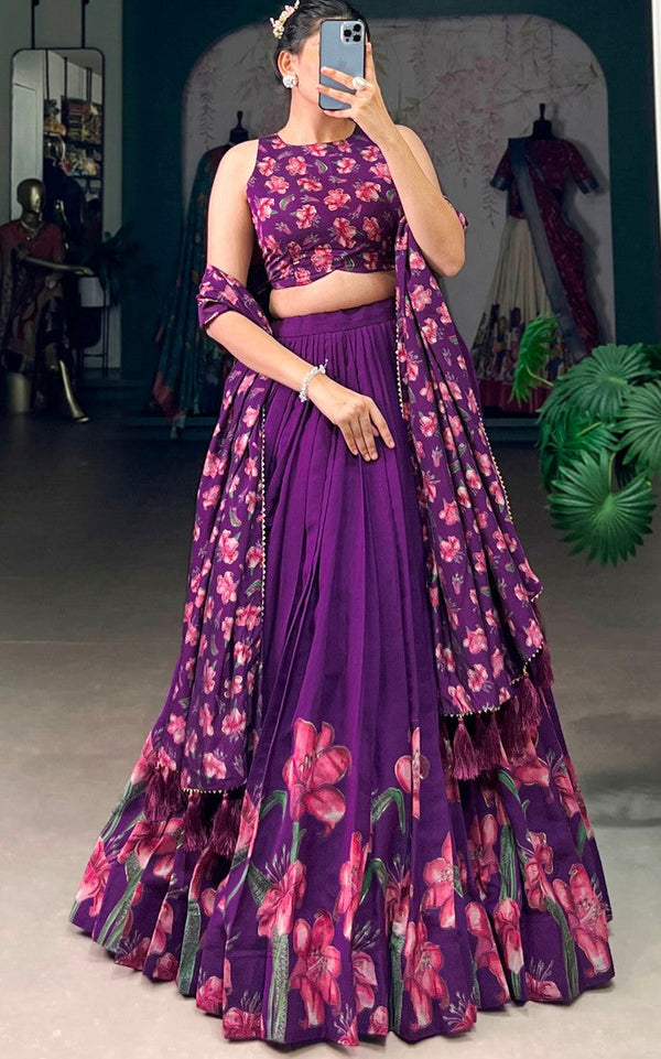 Amazing Purple Color Georgette Fabric Designer Lehenga