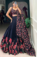 Amazing Navy Blue Color Georgette Fabric Designer Lehenga