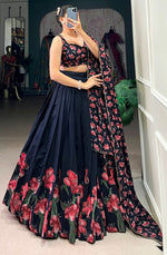 Amazing Navy Blue Color Georgette Fabric Designer Lehenga