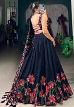 Amazing Navy Blue Color Georgette Fabric Designer Lehenga