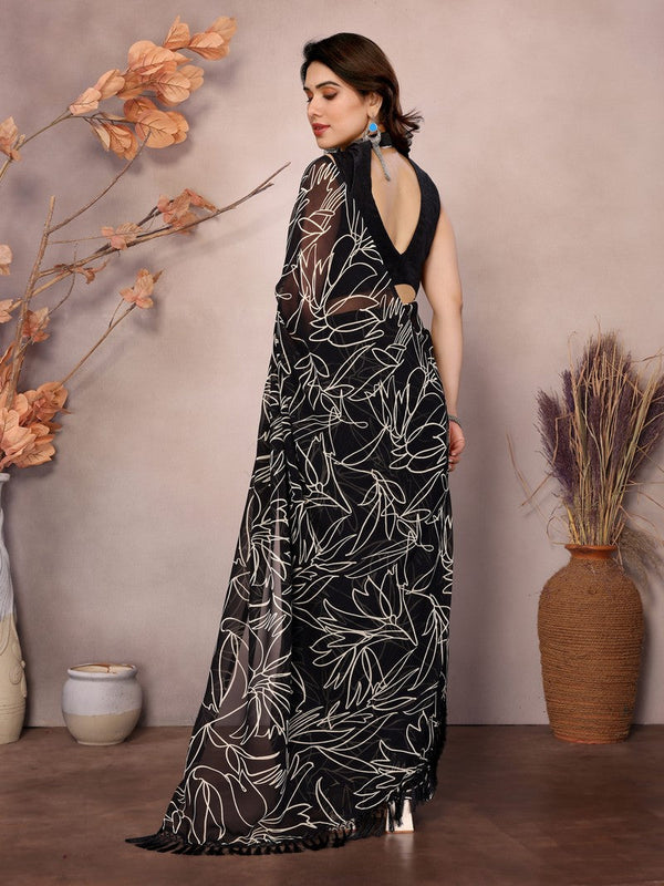 Lovely Black Color Georgette Fabric Casual Saree