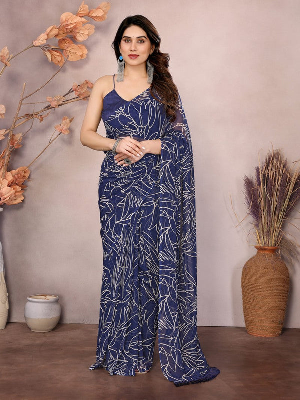 Lovely Blue Color Georgette Fabric Casual Saree