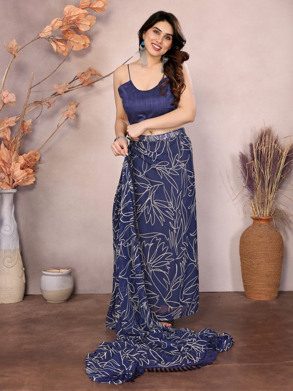 Lovely Blue Color Georgette Fabric Casual Saree